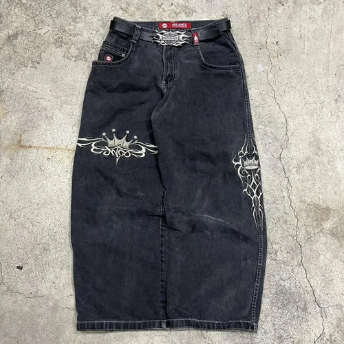 Streetwear  Jeans Hip Hop Skateboard Graphic Embroidered Retro Blue