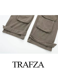 Thumbnail for TRAFZA Women Multi-Pocket Buttons Decorated Cargo Pants Woman Elegant