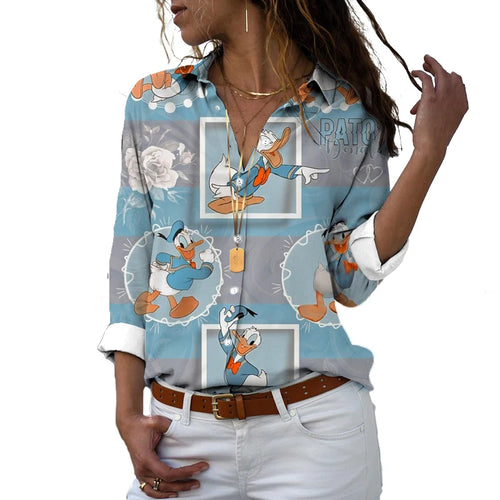 New 2024 Disney Harajuku Slim Fit 3D Print Women's Button Up Long