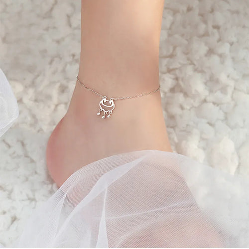 VENTFILLE 925 Sterling Silver Double Layer Anklet for Women Geometric