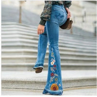 Thumbnail for Stretch Embroidered Flared Jeans Women's Casual Fashion High Waist 90s