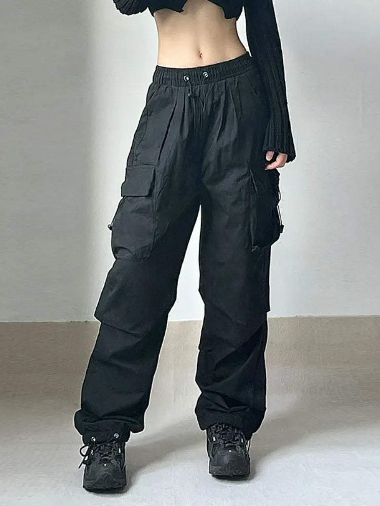 HOUZHOU Harajuku Oversized Cargo Parachute Pants Women Streetwear