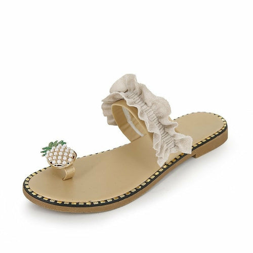 Pineapple Pearl Beach Slides Flat Toe Casual Womens Slippers