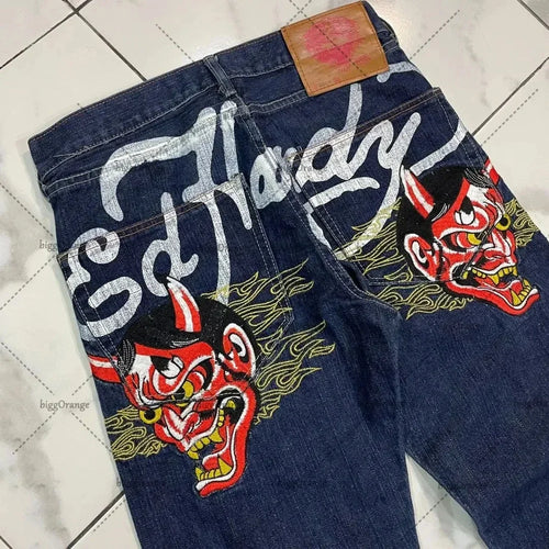 Streetwear Jeans Y2K Hip Hop Graphic Print Retro Blue Baggy Jeans