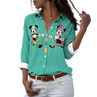 Thumbnail for New 2024 Disney Harajuku Slim Fit 3D Print Women's Button Up Long