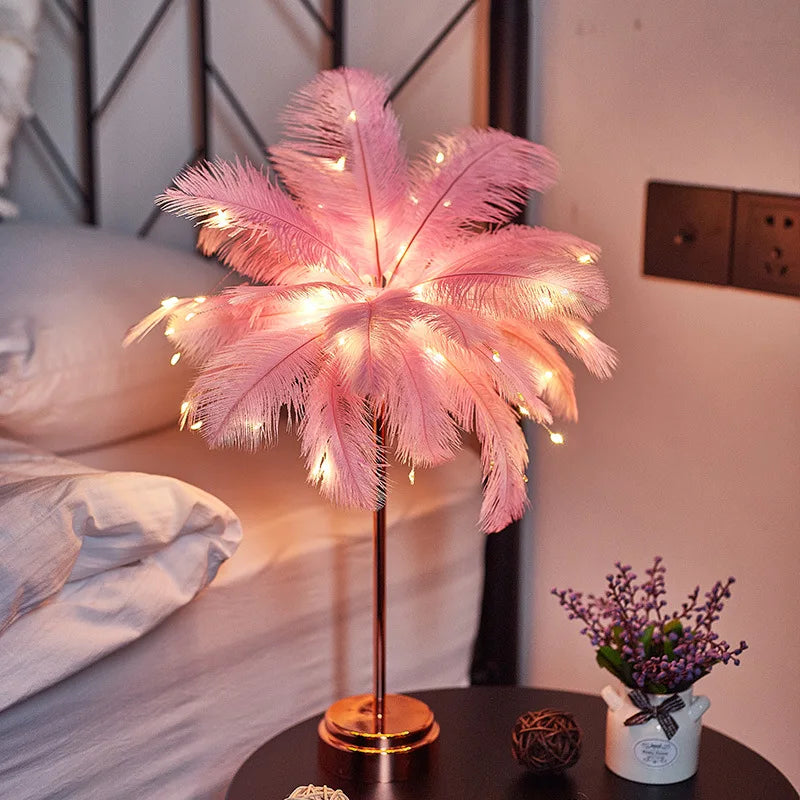 Bedroom LED Night Light Feather Table Lamp Bedside Lamp Modern Wedding