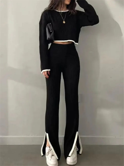 REALEFT Autumn Winter 2 Pieces Women's Oufit Sets Knitted Tracksuit