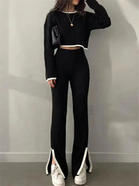 Thumbnail for REALEFT Autumn Winter 2 Pieces Women's Oufit Sets Knitted Tracksuit