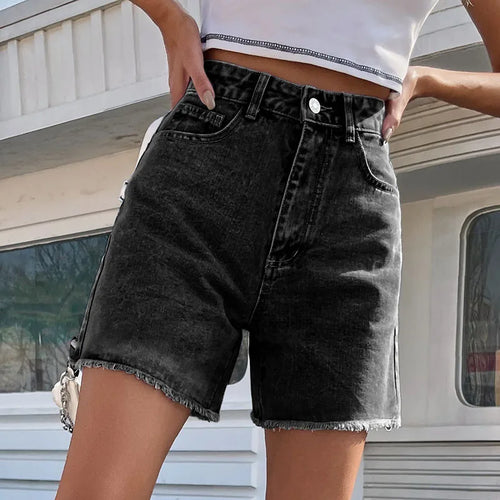 Blue Women's Denim Shorts 2023 Summer Button High Waist Casual Jean