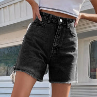 Thumbnail for Blue Women's Denim Shorts 2023 Summer Button High Waist Casual Jean