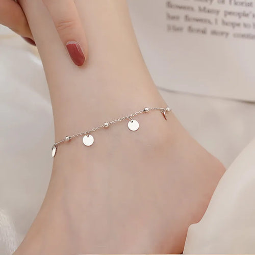 VENTFILLE 925 Sterling Silver Double Layer Anklet for Women Geometric