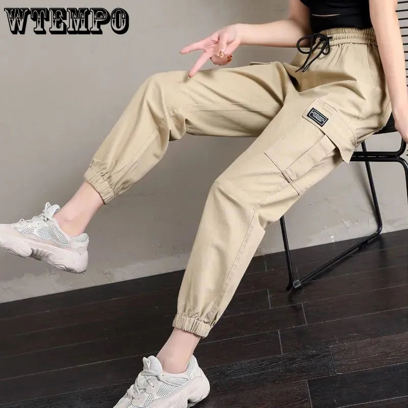 WTEMPO Overalls Women High Waist Sports Casual Pants Loose All-match