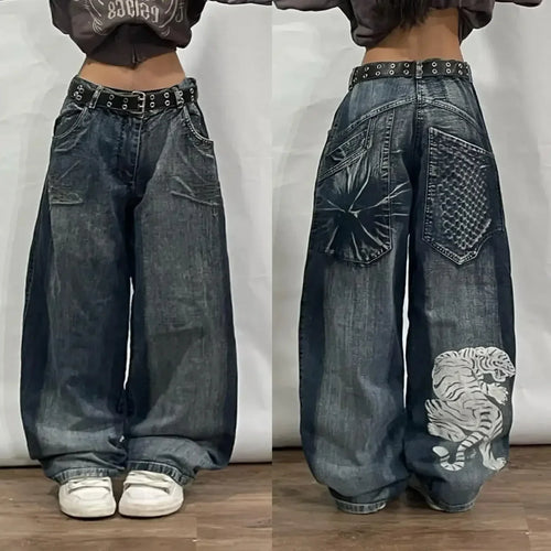 Y2K Street Fashion New Oversized Printed Loose Jeans Male Harajuku