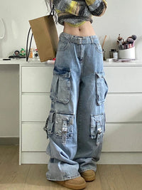 Thumbnail for Autumn Winter New Ladies Cargo Jeans American Street Style Baggy Cargo