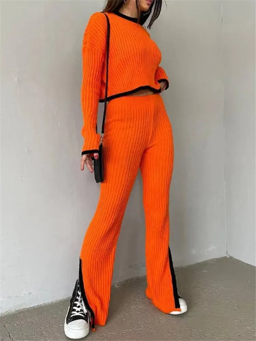 REALEFT Autumn Winter 2 Pieces Women's Oufit Sets Knitted Tracksuit