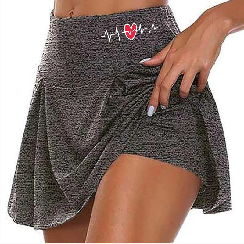 Women Skrits Summer Love Printed Double-Layer Sports Short Skirt Quick