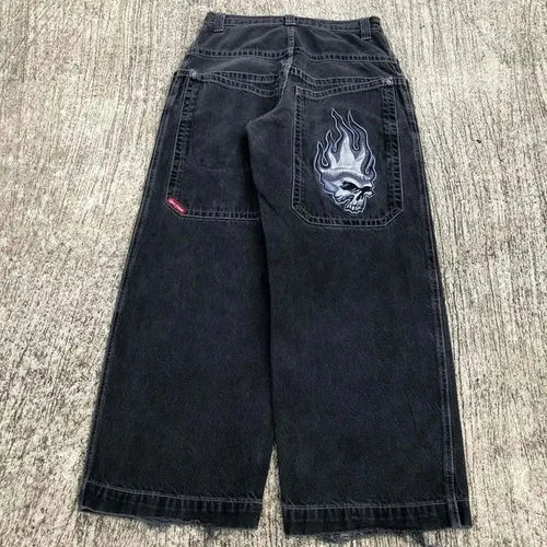 JNCO Jeans Y2K Harajuku Hip Hop Poker Graphic Retro Blue Baggy Jeans