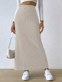 Thumbnail for Spring Autumn Casual Women High Waist Skirt Sexy Knitted Side Slit