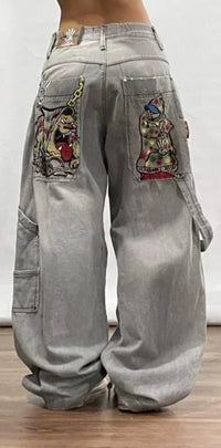 Thumbnail for Y2K Street Jeans Hip-hop Letter Embroidery SIRI Classic Retro Loose