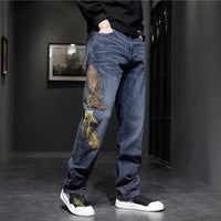 Thumbnail for Elastic Embroidery Men's Baggy Loose Hot Rap Hip Hop Jeans Denim