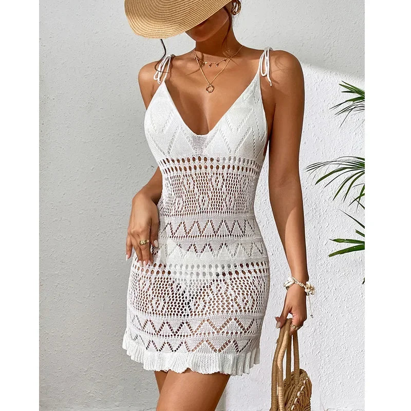 Sexy Womens Crochet Beach Dress See-through Beachwear Pareo Swimsuit