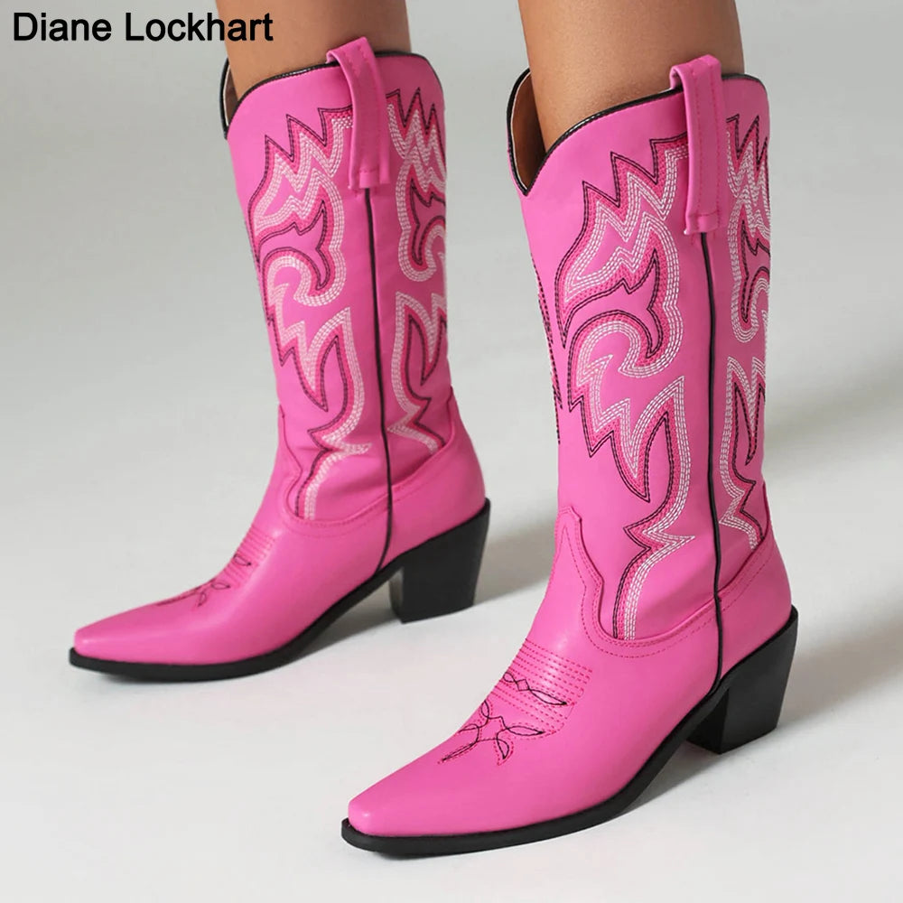 Pink Cowboy Cowgirl Woman Boots for Women 2023 Retro Western