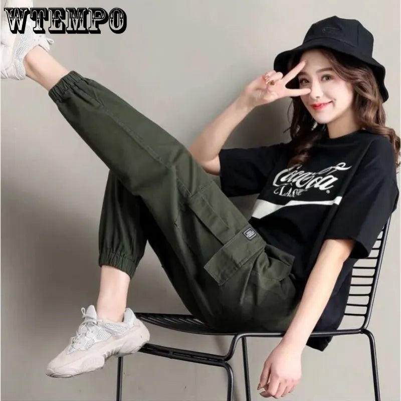 WTEMPO Overalls Women High Waist Sports Casual Pants Loose All-match