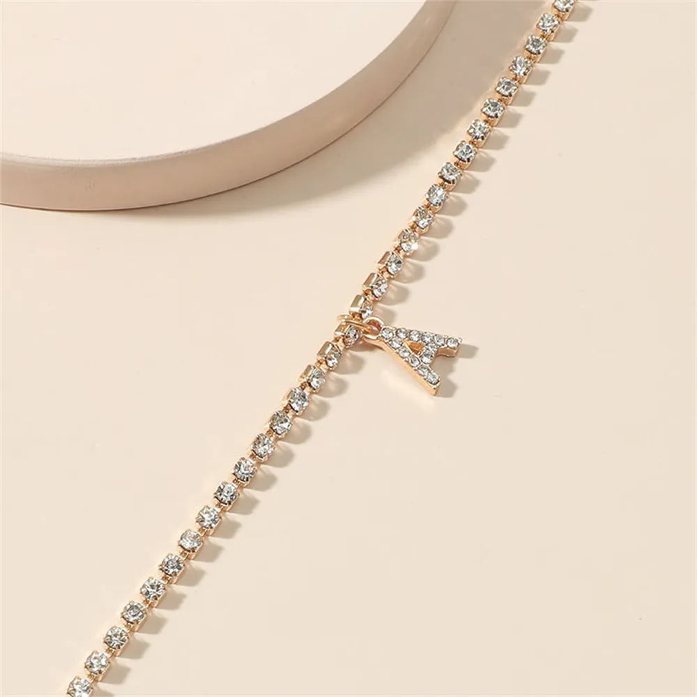 Crystal Zircon Initial Letter Ankle Bracelet Alphabet Anklets for