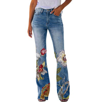 Thumbnail for New Floral Printed Loose Flared Pants for Women Jeans Stretch Harajuku