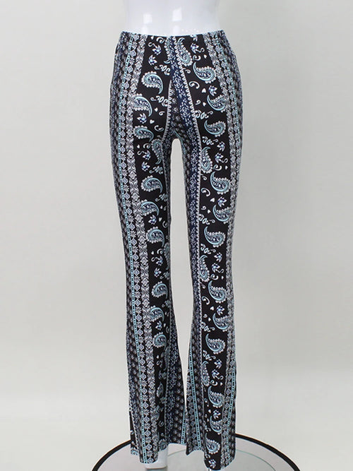 Huhugirl Fashion Sexy Women Paisley Pant Midi Waist Skinny Long Pants