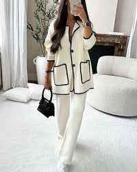 Thumbnail for Women Elegant 2 Piece Set Contrast Color Patchwork Long Sleeve Jacket