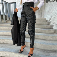 Thumbnail for Chic Fashion Button PU Leather Pants Women Spring Bottoming Zip-up