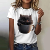 Thumbnail for Summer Women's T Shirt Cat Print Casual Short Sleeve 3d T Shirts