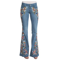 Thumbnail for Blue Jeans Women Stretch Floral Embroidered Flared Jeans Fashion High