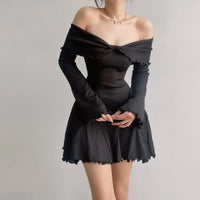 Thumbnail for Autumn Black A-LINE Dress Women Streetwear Sexy Strapless Off Shoulder