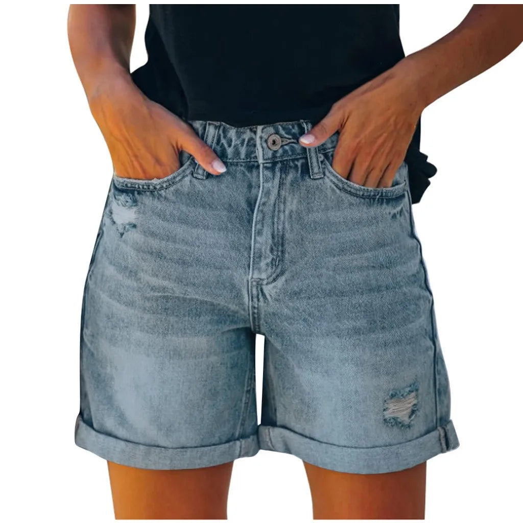 Women's Denim Shorts Summer Casual Denim High Waisted Folded Hem Jeans