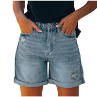 Thumbnail for Women's Denim Shorts Summer Casual Denim High Waisted Folded Hem Jeans