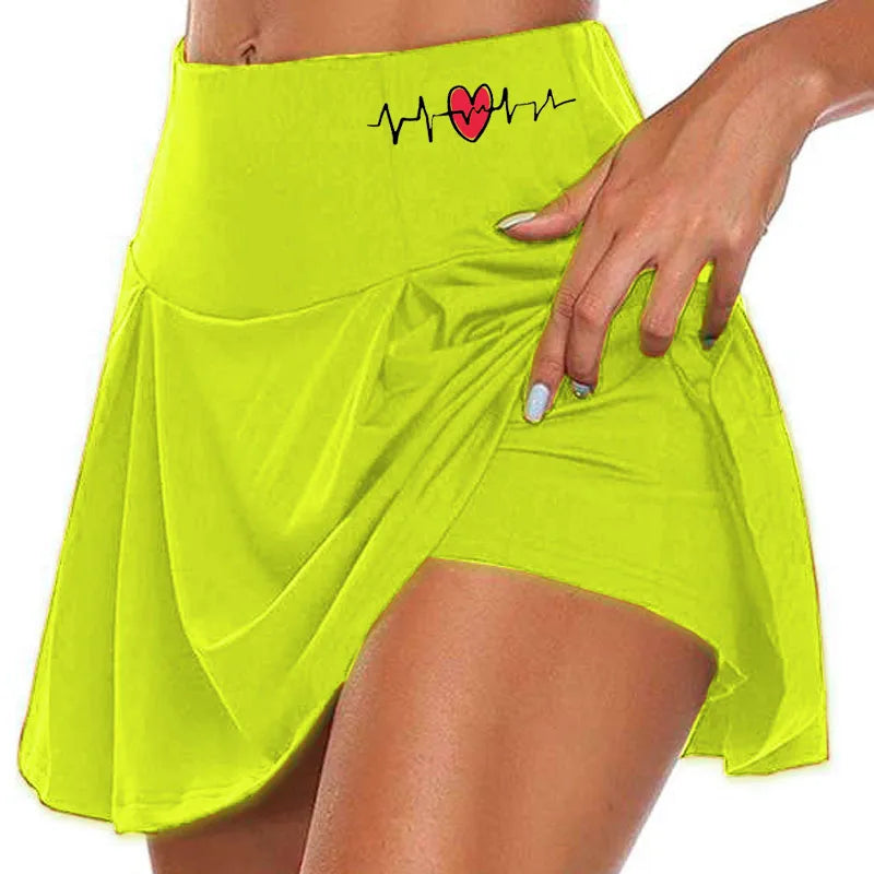 Women Skrits Summer Love Printed Double-Layer Sports Short Skirt Quick