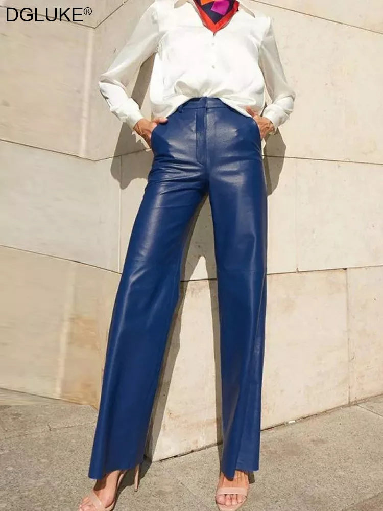 New In PU Faux Leather Pants Women High Waist Fleece Lined Winter