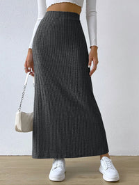 Thumbnail for Spring Autumn Casual Women High Waist Skirt Sexy Knitted Side Slit