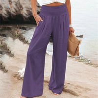 Thumbnail for Women's Wide Leg Pants Summer Solid Loose Casual Vintage Cotton Linen