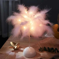 Thumbnail for Bedroom LED Night Light Feather Table Lamp Bedside Lamp Modern Wedding