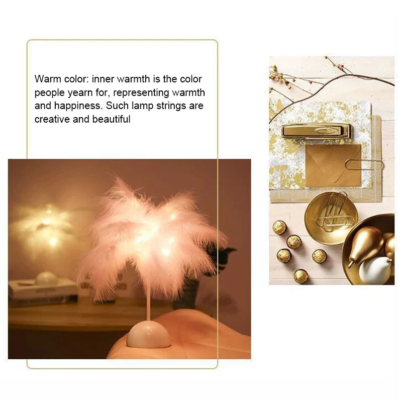 Bedroom LED Night Light Feather Table Lamp Bedside Lamp Modern Wedding