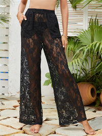 Thumbnail for Women Fashion Beach Pants Lace Crochet Mesh See-through High Waist