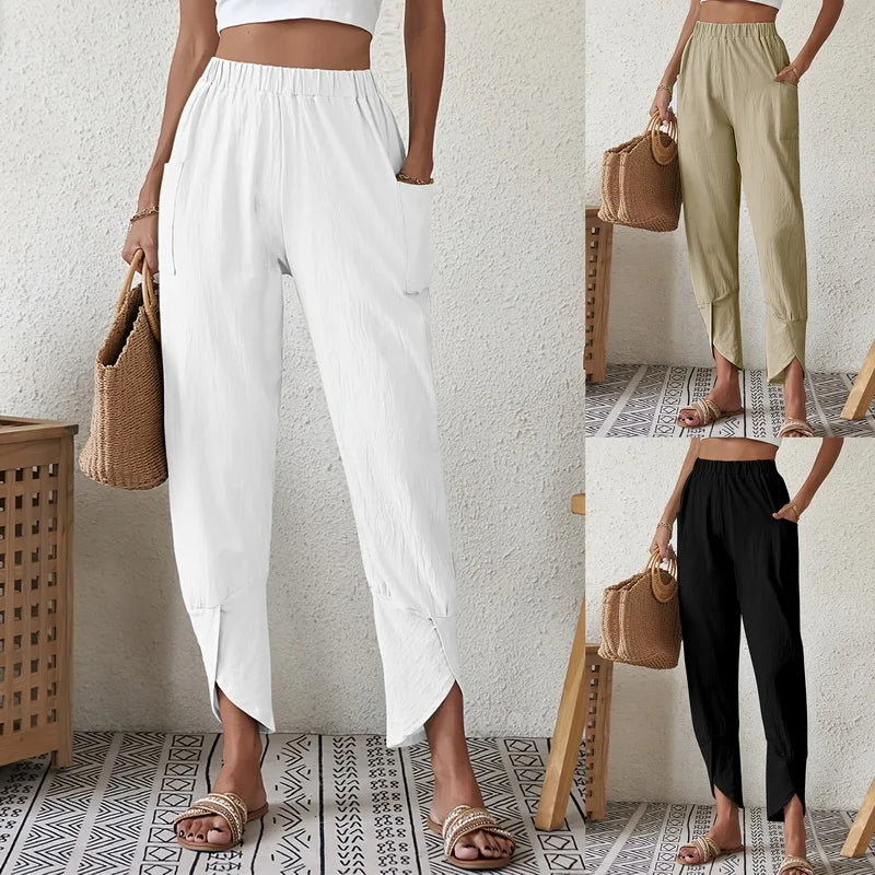 Ladies Cotton Linen Harem Pants Women'S Solid Color Casual Loose Pants