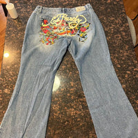 Thumbnail for Streetwear Jeans Y2K Hip Hop Graphic Print Retro Blue Baggy Jeans