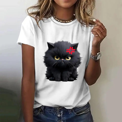 Summer Women's T Shirt Cat Print Casual Short Sleeve 3d T Shirts