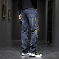 Thumbnail for Elastic Embroidery Men's Baggy Loose Hot Rap Hip Hop Jeans Denim