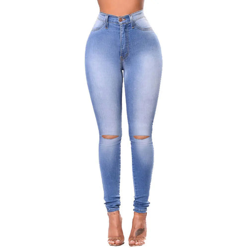 Echoine Spring Fashion Women Solid High Waist Skinny Pencil  Ripped