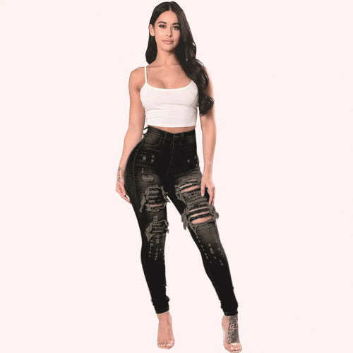 New Designer Denim Women 2022 High Waist Ripped Jeans for Women Skinny